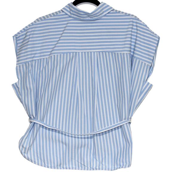IPEKYOL Poplin Blouse Button Down w Belt Detail Blue White Size 42 - Picture 10 of 11